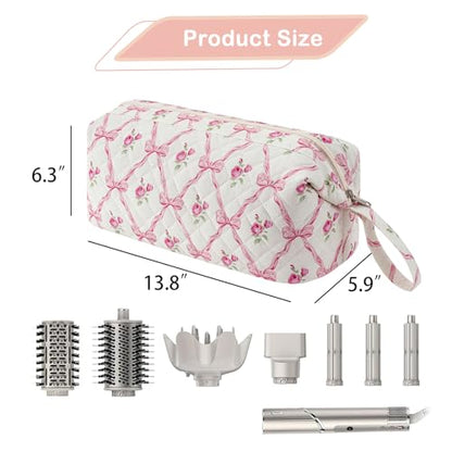 RSRSLEII Large Quilted Hair Tools Travel Bag with Bow Pattern,Hair Styling Accessories Storage Case for Flat Irons,Straightener,Curling Iron,Hair Dryer,Dyson Airwrap Travle Bag (07 Pink Bow) - color: 07 Pink Bow