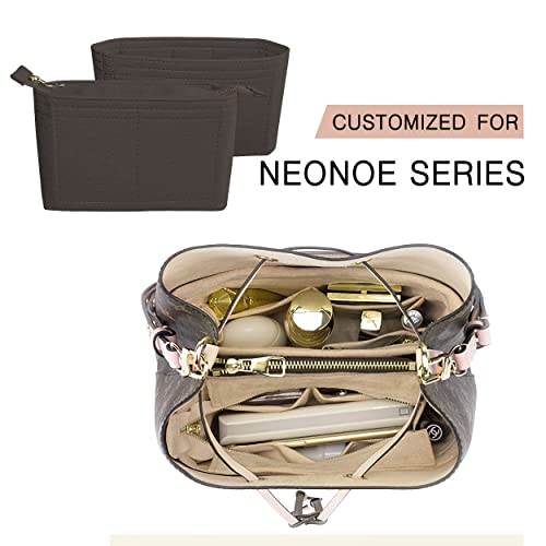 Felt Tote Bag organizer with Zipper Small Purse Organizer Insert With 2 Packs fits NeoNoe Series,Black - color: Black