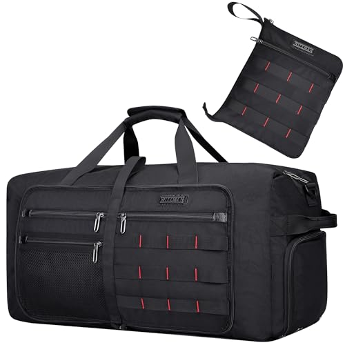 WITZMAN Foldable Duffle Bag for Travel 65L Lightweight Packable Duffel Bag with Shoes Compartment Overnight Bag for Men Women (B697 Black) - color: Black