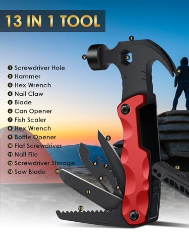 Stocking Stuffers for Men Dad Gifts, Multitool Camping Accessories 13-in-1 Survival Multi Tools Hammer, Christmas Cool Gadgets for Adults Him Boyfriend Husband Grandpa Women Birthday Valentines - style: MULTITOOL GIFTS