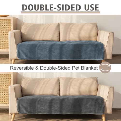 Ameritex Pet Bed Blanket Reversible 100% Waterproof Velvet Super Soft for Sofa and Bed - color: Blue+darkgrey, size: 40x60 Inches