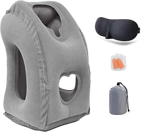 Inflatable Travel Pillows for Airplane, Blow Up Neck Pillow for Sleeping, Airplane Travel Essentials for Long Flight Support Head, Neck and Lumbar, Used for Car/Bus/Train/Office Rest, Adults Kids - color: Grey 4th Gen
