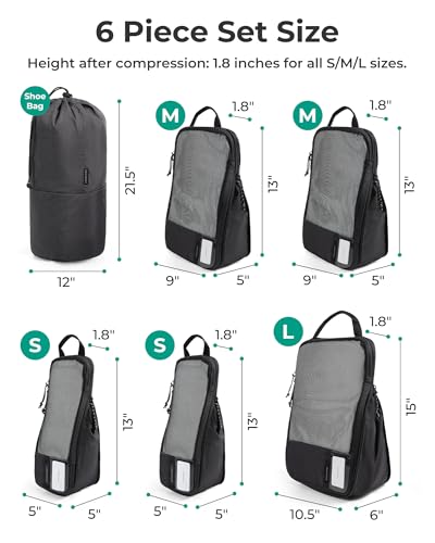 BAGSMART 6 Set /4 Set/2 Set Compression Packing Cubes for Travel, Lightweight Luggage Organizer Bags, Durable Space Saver Bags Travel Essentials - color: Black, size: Set of 6