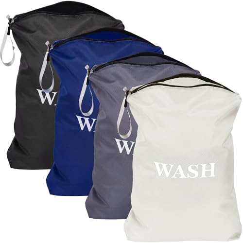 Hsei 4 Pcs Travel Laundry Bags Bulk 24 x 18 Inch Washable Waterproof Wet Dry Bag for Dirty Clothes Gym Foldable Organizer with Zipper Travel Accessoriesfor Swimming Yoga Bathing Suit (Dark Colors) - color: Dark Colors, size: 24 x 18 Inch