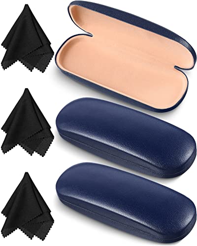 Frienda 3 Pieces Hard Shell Glasses Case Eyeglass Case Protective Sunglass Holder with Cleaning Cloth for Men Women Unisex - color: Blue