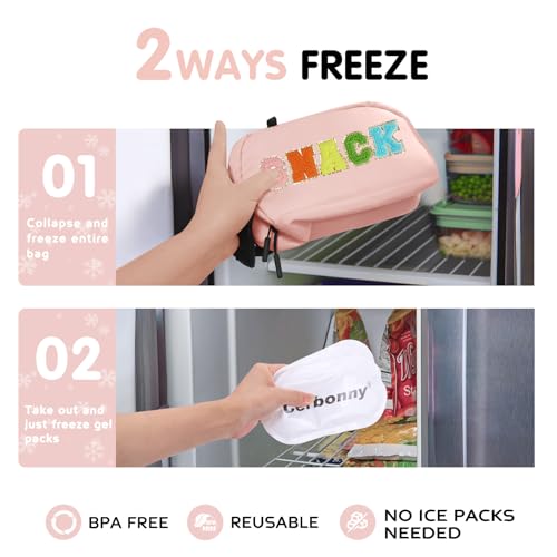 Cerbonny Mini Cooler Bag, Freezable Lunch Bag & Snack Bag, Insulated Bag for Travel/Work/School, Small Cooler Lunch Box with Detachable Gel Packs - color: Pink - Snack