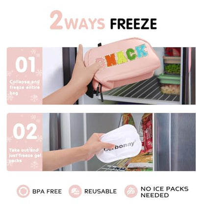 Cerbonny Mini Cooler Bag, Freezable Lunch Bag & Snack Bag, Insulated Bag for Travel/Work/School, Small Cooler Lunch Box with Detachable Gel Packs - color: Pink - Snack
