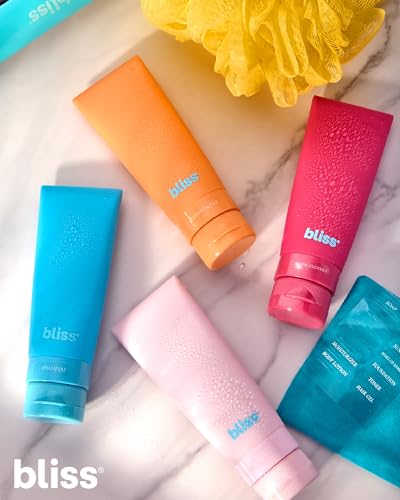 Bliss Travel Bottles Set - 4/7/10 Piece TSA Approved Leak-Free Refillable Travel Size Toiletries Containers for Skincare, Lotion, Shampoo, and Conditioner, 4pc Silicon Amalfi Vibes