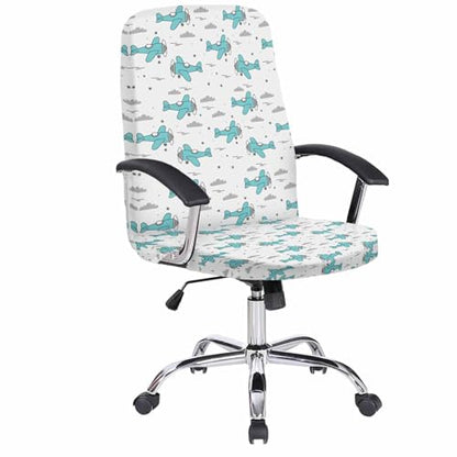Turquoise Airplane Office Chair Covers, Stretchable Rotating Chair Slipcovers, Modern Abstract Art Cartoon Clouds Spandex Universal Boss Chairs Cover Removable Washable Seat Cover, Large - color: Grey, size: Large
