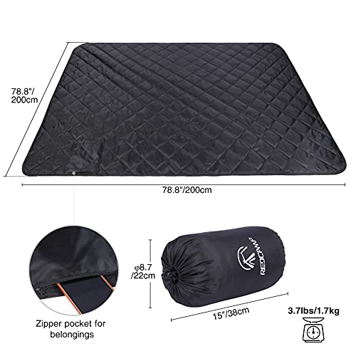 REDCAMP 79"x79" Large Warm Camping Blanket Waterproof & Windproof with Fleece Lining, Outdoor Blanket for Cold Weather Stadium Picnic Travel, Machine Washable Black - color: Black&grey/79"x79"