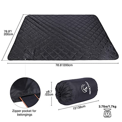 REDCAMP 79"x79" Large Warm Camping Blanket Waterproof & Windproof with Fleece Lining, Outdoor Blanket for Cold Weather Stadium Picnic Travel, Machine Washable Black - color: Black&grey/79"x79"