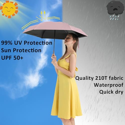 BAODINI Travel Essentials Mini Umbrella for Purse With Case Small Compact UV Sun Protection Lightweight Tiny Pocket Manual Open Close Umbrella for Women Kids and Men Fits Purse Backpack - color: D-2 Pack Pink & Purple