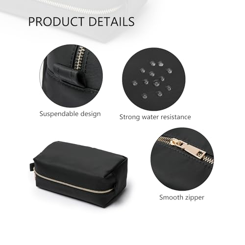 Organizer Bag Lightweight Cosmetic Bag with Ring Clasp Perfect Travel Makeup Bag for Women nylon Stand Up Design (Black/Nylon) - color: Black-nylon