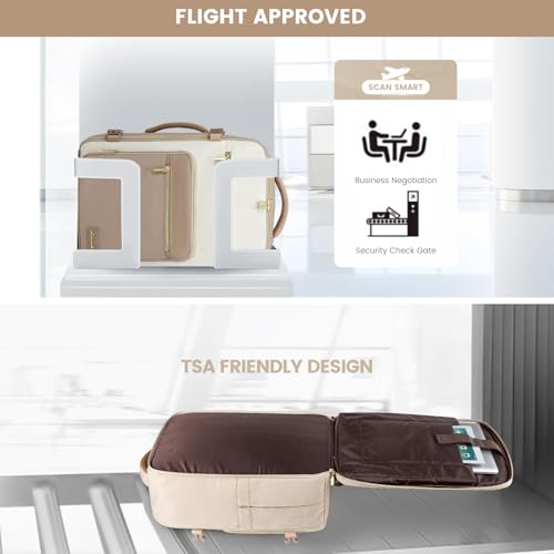 LOVEVOOK Travel Backpack For Women,50L Carry On Backpack Flight Approved,TSA Personal Item Travel Bag Fits 18 Inch Laptop,Business Weekender Overnight Daypack with Toiletry Bag and Cubes - color: Off-white and Khaki, size: 18 Inch-50L-4Pcs