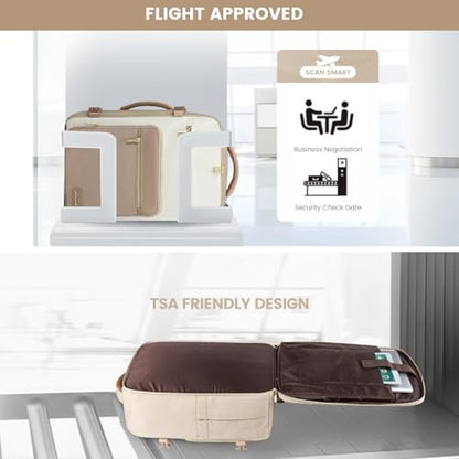 LOVEVOOK Travel Backpack For Women,50L Carry On Backpack Flight Approved,TSA Personal Item Travel Bag Fits 18 Inch Laptop,Business Weekender Overnight Daypack with Toiletry Bag and Cubes - color: Off-white and Khaki, size: 18 Inch-50L-4Pcs