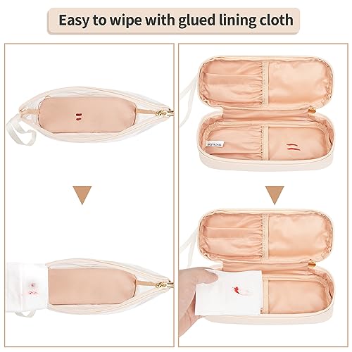 Ethereal Clear Makeup Bag, Cream Small Cosmetic Bag Travel Makeup Bag for Women TSA Approved Toiletry Bag Portable Makeup Pouch - color: 05-cream clear