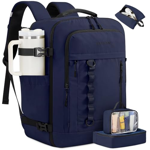 LOVEVOOK 40L Travel Backpack for Men Women, Waterproof Carry On Backpack for Work & Travel, Flight Approved Personal Item with 3 Packing Cubes, TSA Bag Fits 17.3" Laptop,Navy blue - color: Navy Blue, size: Large-40L-4Pcs