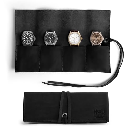 Hide & Drink, Leather Watch Roll Organizer Handmade from Full Grain Leather, Holds Up to 4 Watches, Easy Carry On Watchlover Storage (Charcoal Black) - color: Charcoal Black