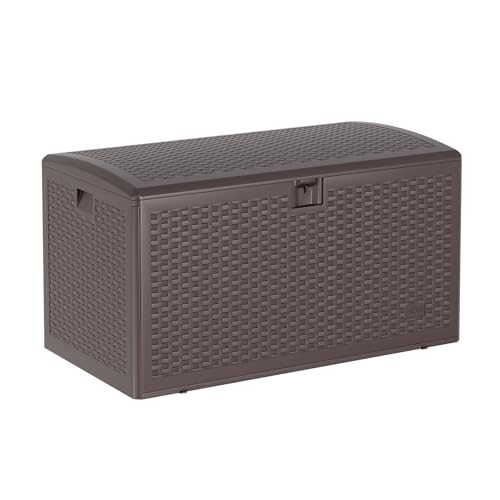 120 Gallon Waterproof Large Resin Deck Box Indoor Outdoor, Lockable Storage Container for Patio Furniture Cushions, Throw Pillows, Garden Tools, and Pool Floats, Brown - color: Brown, size: 120 Gallon