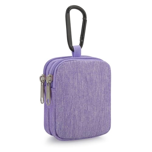 E-Tree Coin Purse with Carabiner Clip, Dual Layer Card Case Holder, Mini Pouch for AirPod Earphone Keychain USB Cable,Wallet, Small Accessories Organizer Bag for Women and Men (Purple) - color: Purple