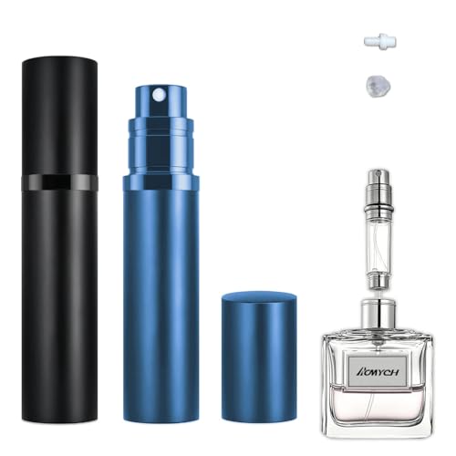 2PCS Perfume Travel Refillable Bottle, Bottom-Filling Fragrances Perfume Atomizer, Empty Mini Cologne Dispenser, Portable Sprayer Pocket Size for On the Go 5ml (Black & Dark Blue) - color: Black & Dark Blue
