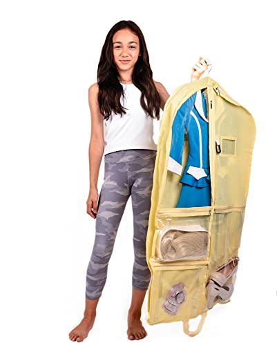 Waterproof Hanging Garment Bag 40 inch Clothes Bag with Gusset, 5 Pockets & Side Zip for Dance Costumes, Sports, Skating, Theatre, Beauty Pageants & More by Kendall Country, Sunshine Yellow - color: Sunshine, size: 40 inch