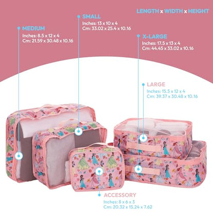 Disney Minnie Mickey Stitch Packing Cubes - Winnie the Pooh, Princess Cinderella, Cars, Toy Story 5 Piece Packing Cubes Compression - Travel Essential - Luggage Suitcase Organizer Set - color: Pink