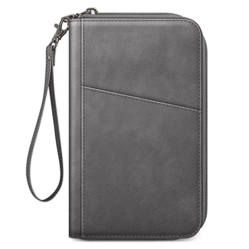 Fintie Family Passport Holder Wallet, RFID Blocking Travel Document Organizer Clutch Bag Credit Cards Case Cover for Women Men - color: Gray