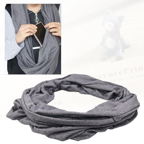 Infinity Scarf with Hidden Pockets Converts to Blanket and Wrap Travel Blanket Tube Scarf Wearable Blankets for Women Perfect for Travel, Grey