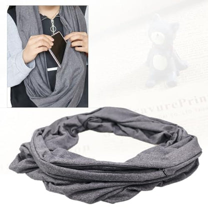 Infinity Scarf with Hidden Pockets Converts to Blanket and Wrap Travel Blanket Tube Scarf Wearable Blankets for Women Perfect for Travel, Grey