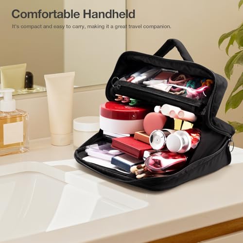 Abiudeng Standing Travel Makeup Bag Stand up Make up Bag Travel Toiletry Bag with Multiple Compartments Large Capacity for Women Business Trips Fitness and Daily Commutes (Black) - color: Blcack