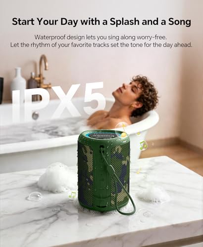 Portable Bluetooth Speaker Beach Essentials: Powerful Crystal Clear Sound/Dynamic Light/IPX5 Waterproof/All Day Playtime/Wireless BT 5.3/TWS Paring, Dad Gifts, Outdoor|Travel|Camping|Pool Accessories - color: Camo