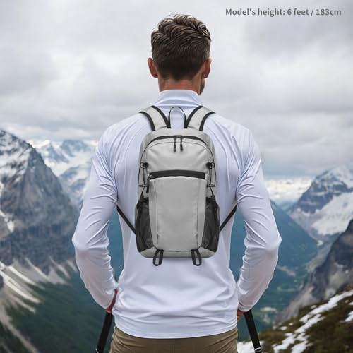 Hiking Daypack Packable, Camping Backpack Water Resistant Lightweight Polyester for Men Women Travel Outdoor - color: Gray