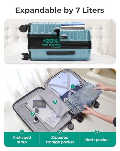 BAGSMART Carry On Luggage 22x14x9 Airline Approved with Spinner Wheels,Lightweight 20 Inch Luggage with TSA Lock,Expandable Hard Shell Carry On Suitcases for Men Women,Teal Blue - color: Teal Blue