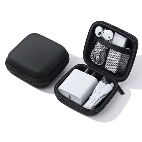 Charger Case,Mini Cable Organizer Cases,Pouch Case Bag,Small Charger Organizer,Waterproof Travel Storage Carrying Bag for USB Drives,Power Adapter,Earphones,Cords etc,Square,Black