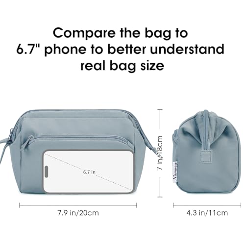 Narwey Wide-open Makeup Bag Women Make up Bag Travel Cosmetic Bag Organizer Toiletry Bag for Cosmetics Toiletries Accessories (Greyish Blue) - color: Greyish Blue