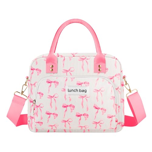 Lunch Bag Large Insulated Lunch Box for Women Adult Cute Pink Lunchbox Lunch Bags Boxes Pail with Shoulder Strap for Work Mom Picnic Office Travel 11.4×6.8×9.1 inches 11.5L (Pink Bow) - color: Pink Bow