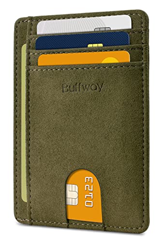 Buffway Slim Minimalist Front Pocket RFID Blocking Leather Wallets for Men and Women - At Sahara Desert Green - color: At Sahara Desert Green