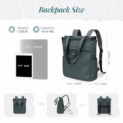 GOLF SUPAGS Convertible Laptop Backpack for Women Casual Daypack Notebook Tote Bag for Work College Travel Leisure (Atrovirens) - color: Atrovirens-n