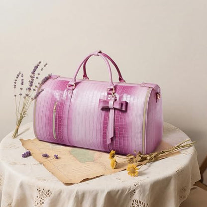 Convertible Garment Duffle Bag for Women, Foldable 2-in-1 Carry On Travel Bag with Shoe Compartment & Toiletry Pocket, PU Leather Stylish Garment Bags for Business Trip, Vacation, Pink-White - color: Rose-Pink