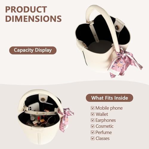 Vegan Leather Bucket Bag for Women Crossbody Bucket Purse with Removable Fashion Bucket Handbag - color: Beige