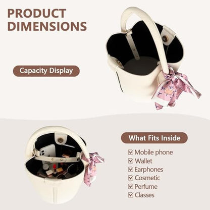Vegan Leather Bucket Bag for Women Crossbody Bucket Purse with Removable Fashion Bucket Handbag - color: Beige