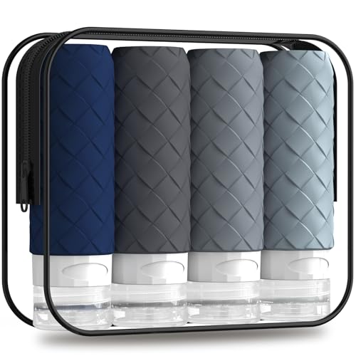 Travel Bottles for Toiletries, TSA Approved Silicone Travel Size Containers for Toiletries, BPA Free Leak Proof Refillable Essentials Accessories, Shampoo and Conditioner Bottles (Navy Blue) - color: Navy Blue