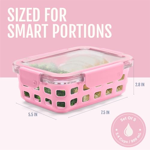 Ello Duraglass 3.4 Cup Meal Prep Sets 10Pc, 5 Pack Set- Glass Food Storage Container with Silicone Sleeve and Airtight BPA-Free Plastic Lids, Dishwasher, Microwave, and Freezer Safe, Meadow - color: Meadow