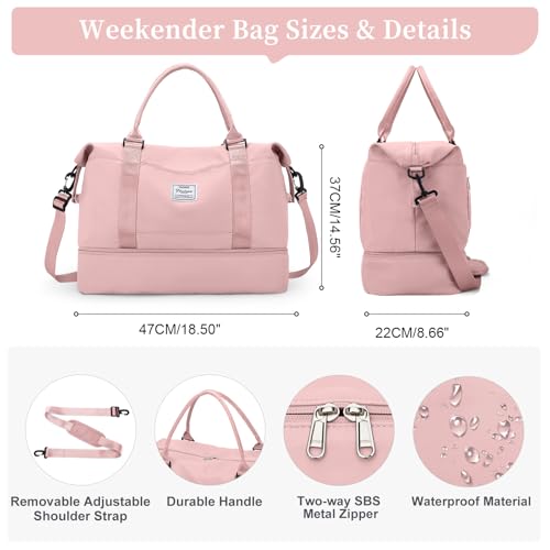 Travel Duffel Bag with Shoes Compartment, Overnight Weekender Bags for Women,Carry on Personal Item Bag - color: A-Pink, size: Large