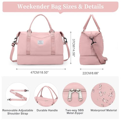 Travel Duffel Bag with Shoes Compartment, Overnight Weekender Bags for Women,Carry on Personal Item Bag - color: A-Pink, size: Large