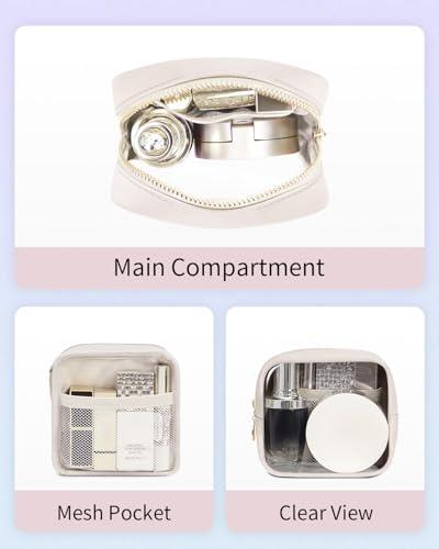 Wandering Nature Clear Makeup Bag for Purse Mini Make up Bag Cute Cosmetic Pouch for Women with Slip-in Pockets Travel Toiletry Essentials Vegan Leather Organizer Pouch,Patent Pending - color: Beige