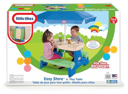 Little Tikes Easy Store Jr. Picnic Table with Umbrella - Blue / Green, 27.25''L x 27.00''W x 18.25''H - size: Junior
