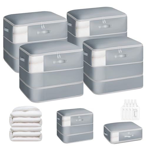 Homsorout 4 Pack Compression Storage Bags - 110L Large Capacity Comforter Storage Bag, 3-Layer Washable Ultra Space Saving Self Compression Organizer Space Bags for Blanket, Sweater, Sheet, Light Gray - color: Light Gray, size: 110L-4 Pack