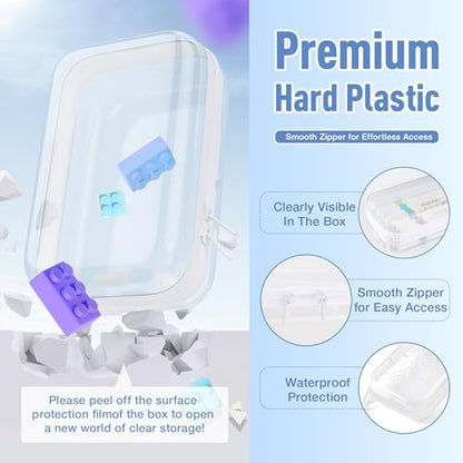 Mihkiom 2 Pack Clear Hard Shell Zipper Case, BIiss Plastic Bins for Organizing, Clear Zipper Pouches Makeup Case & Lidded Storage Bins for Cosmetics, Puzzles, 7 x 4.3 x 2.4 Inch (Small, White) - size: 2PACK-S-WHITE